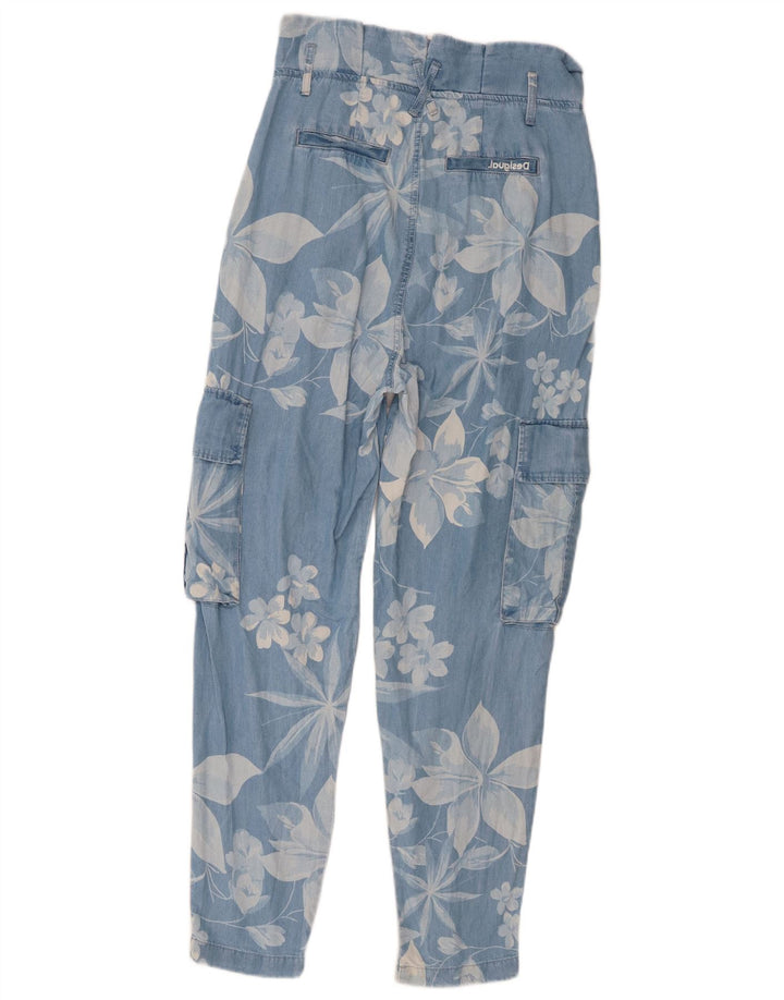 Desigual Mujer Cargo Harem Pantalones Medianos W32 L28 Azul Floral Lyocell