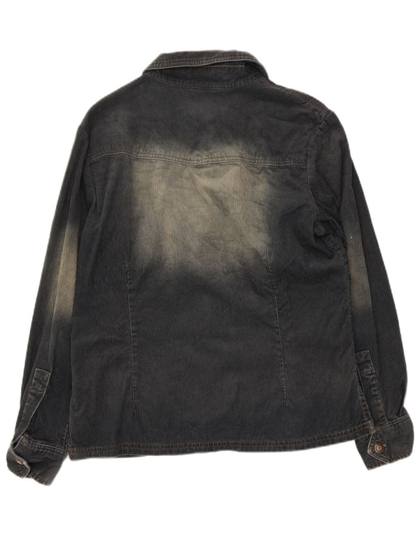 Vintage mujer sobrecamisa pana camisa Reino Unido 12 algodón azul marino medio