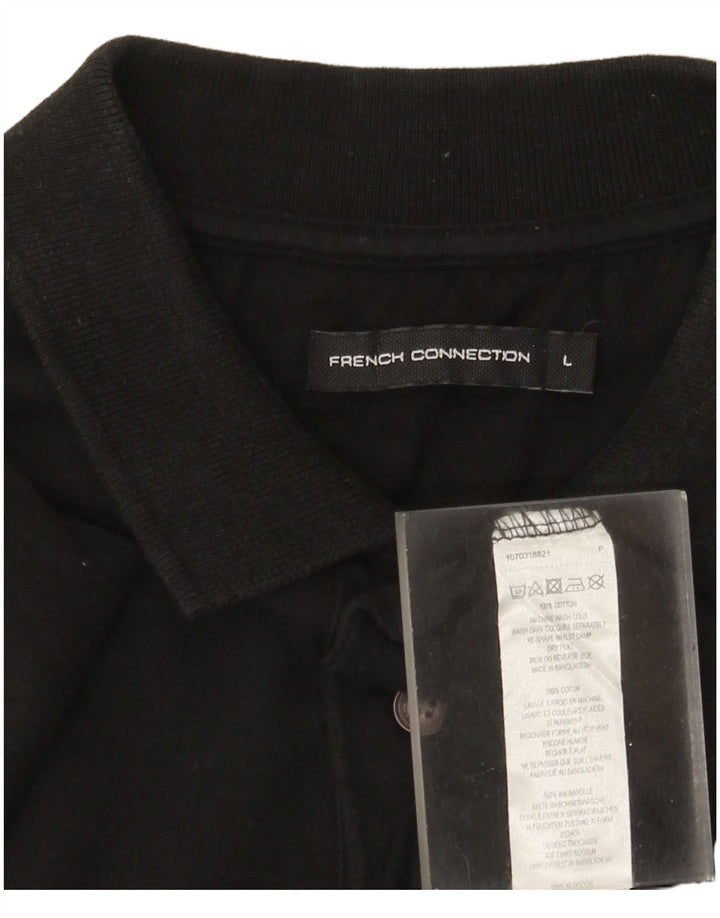 French Connection Polo para hombre grande de algodón negro