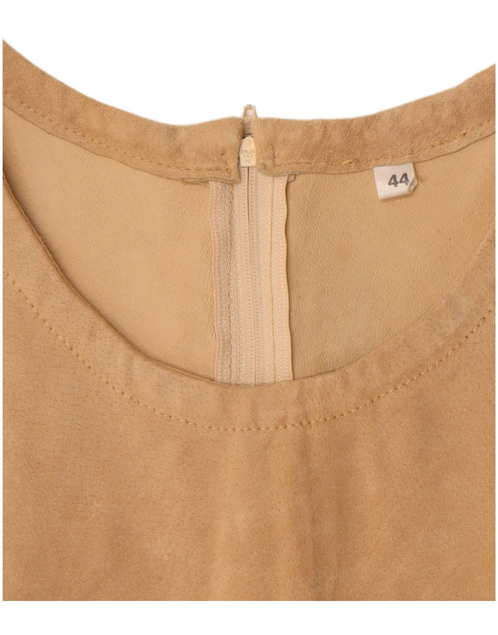VINTAGE Vestido de tubo de ante sin mangas para mujer IT 44 Cuero beige medio