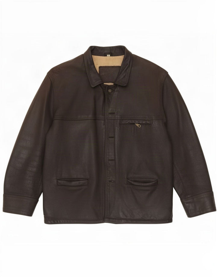 Chaqueta de cuero vintage para hombre Reino Unido 44 2XL Marrón