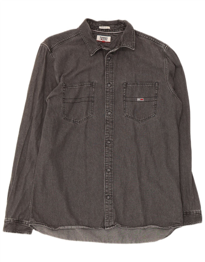 Tommy Hilfiger Camisa vaquera de corte regular para hombre Algodón gris grande