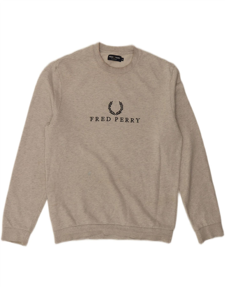 Fred Perry Hombre Sudadera Gráfica Jersey De Algodón Gris Medio