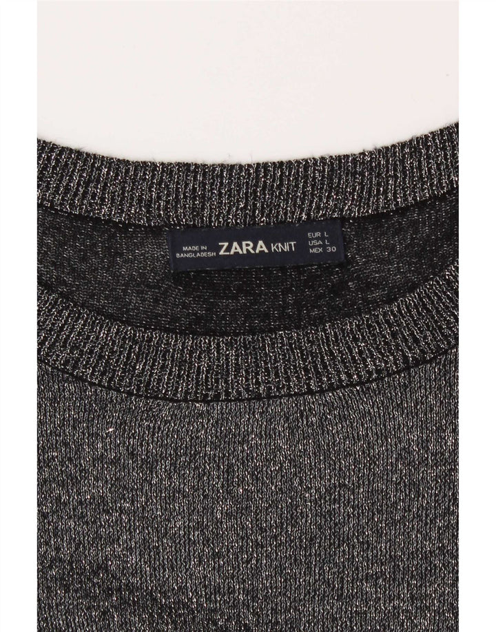 Zara Mujer Top Manga Larga UK 46 Grande Gris