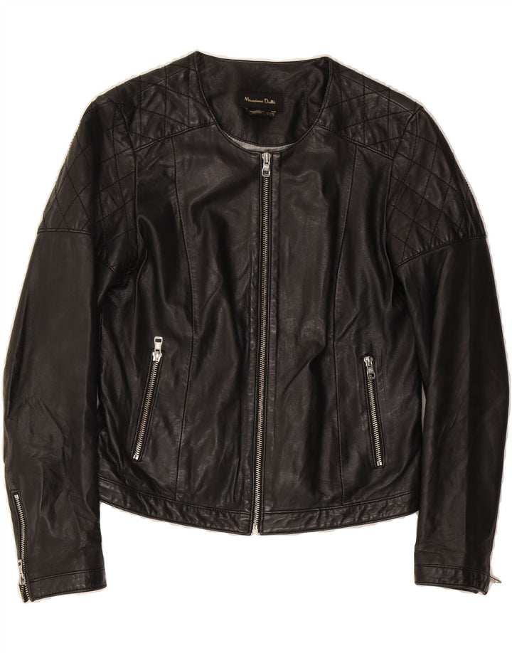 MASSIMO DUTTI Womens Leather Jacket UK 10 Small Black Leather Biker Vintage Massimo Dutti and Second-Hand Massimo Dutti from Messina Hembry 