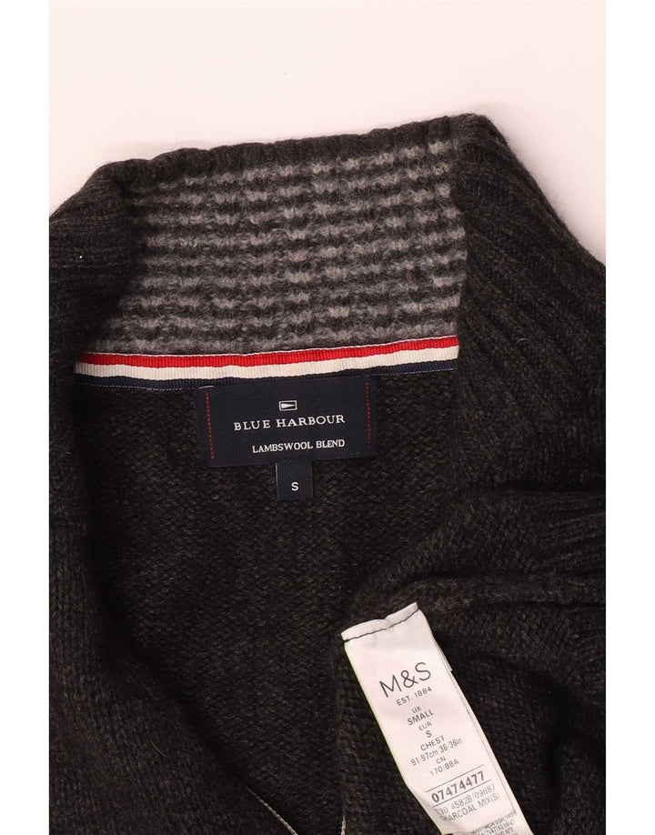 Marks & Spencer Jersey azul con cuello y cremallera Harbor para hombre, talla pequeña, gris