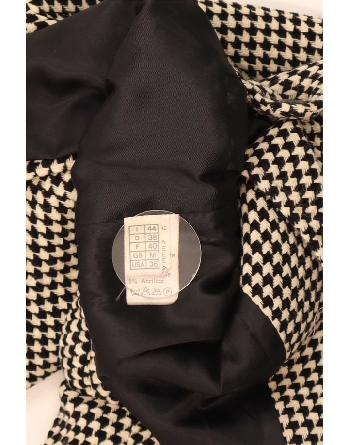 Vintage mujer 1 botón Blazer chaqueta Reino Unido 14 lana de pata de gallo negra mediana