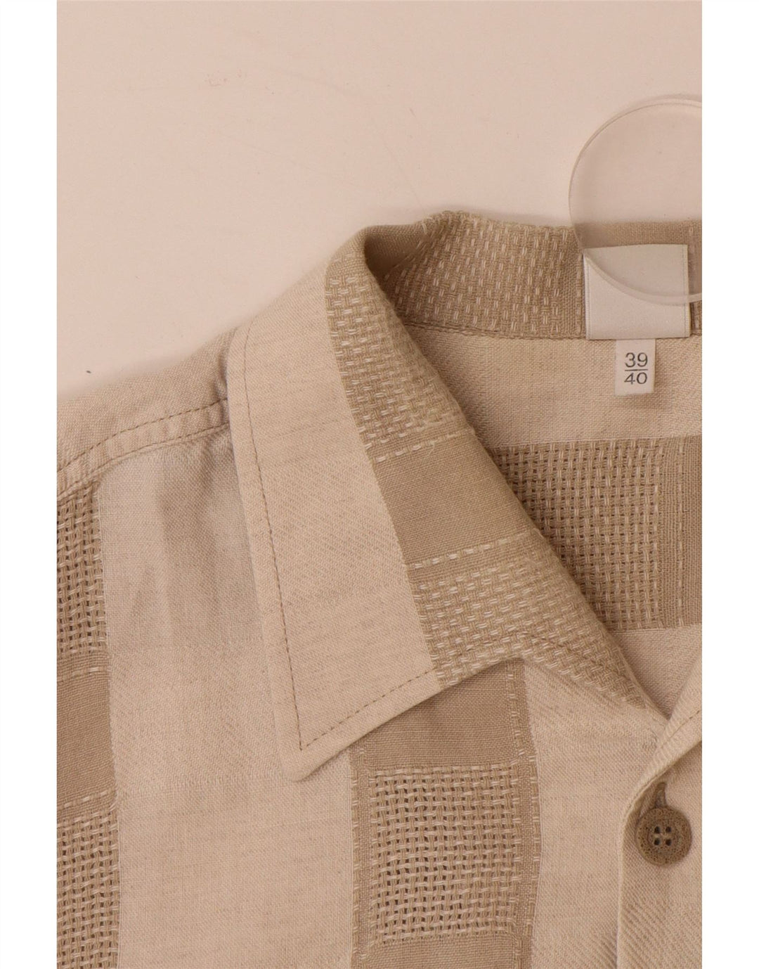 WALBUSCH Camisa de manga corta para hombre, talla 39/40, lino a rayas, color beige medio