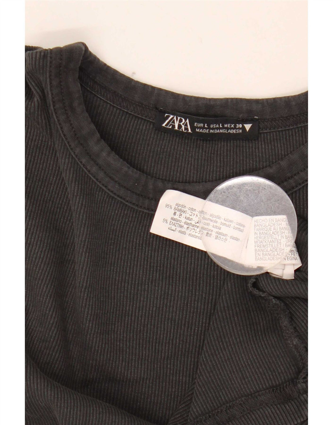 Zara Mujer Top Manga Larga UK 44 Grande Algodón Gris