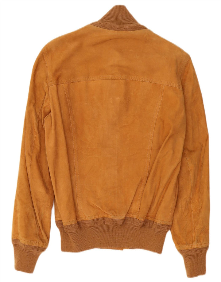 Vintage hombres ante bomber chaqueta IT 48 cuero beige medio
