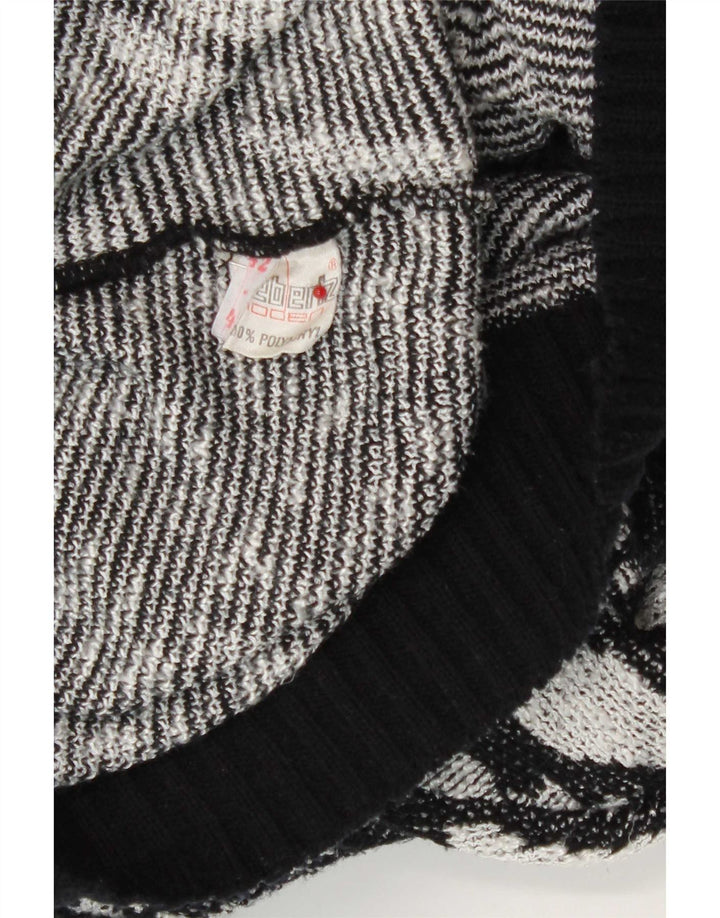 Vintage mujer Cardigan suéter IT 42 Medio Negro Geométrico Poliacrílico