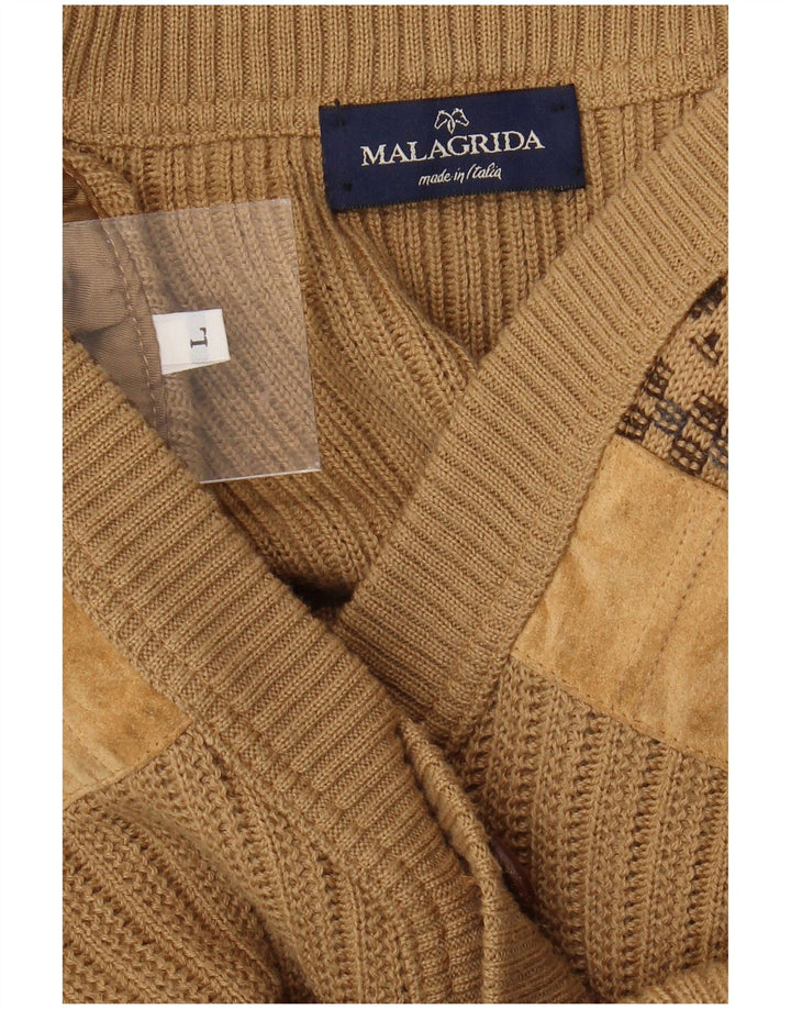 Malagrida Cárdigan para hombre suéter grande beige geométrico