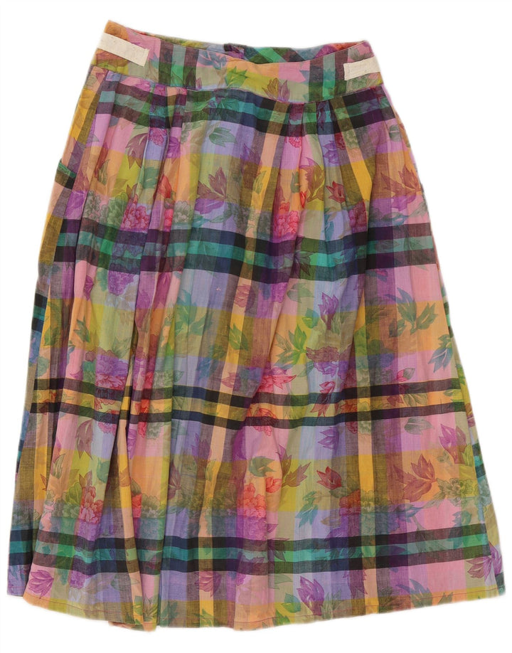 Vintage mujer A-Line falda mediana W28 algodón floral multicolor