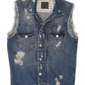Zara Mens Chaleco Denim Desgastado UK 36 Pequeño Algodón Azul