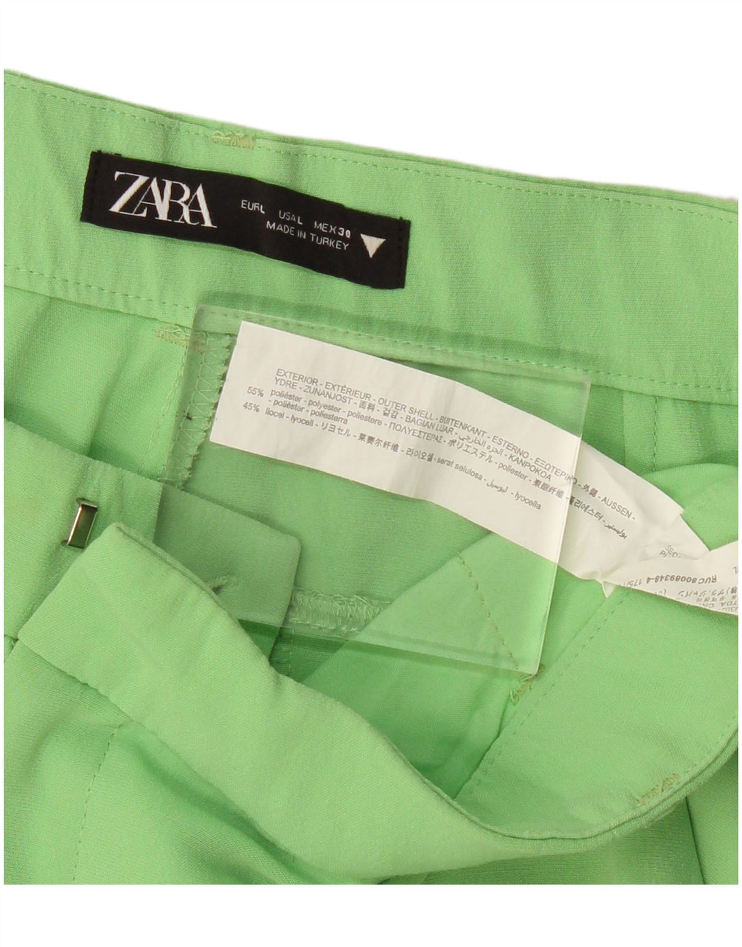 Zara Mujer Pantalón Chino Recto Grande W34 L33 Poliéster Verde