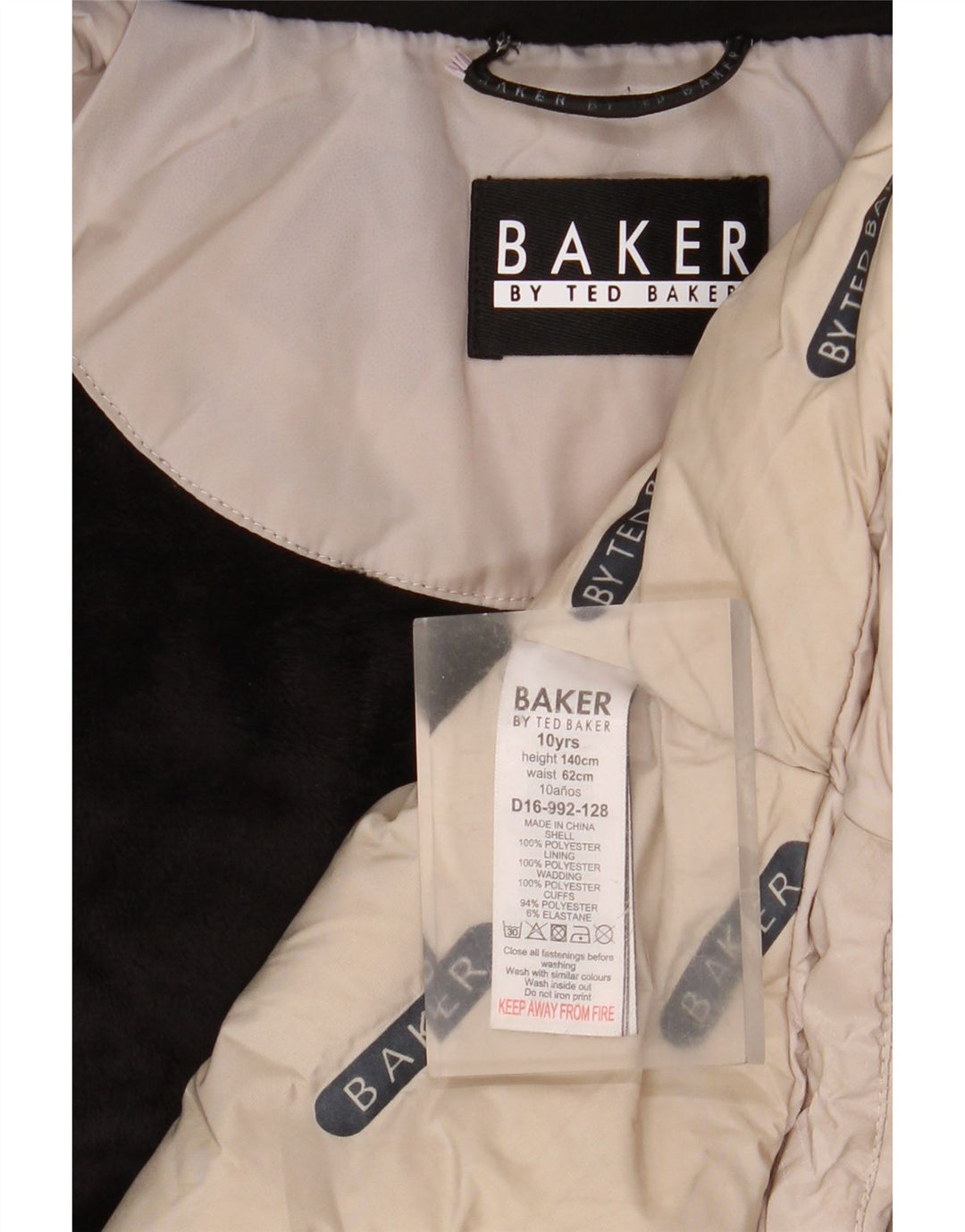 Ted Baker Abrigo acolchado con capucha y gráfico para niña 9-10 años Poliéster beige