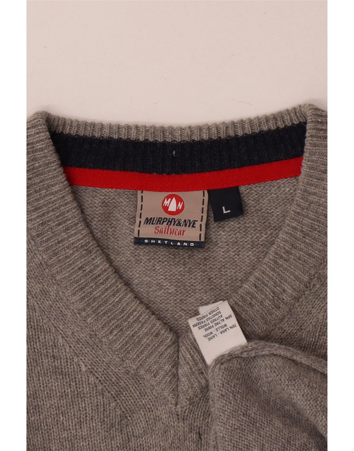 Murphy & Nye Jersey con cuello en V para hombre de lana gris grande