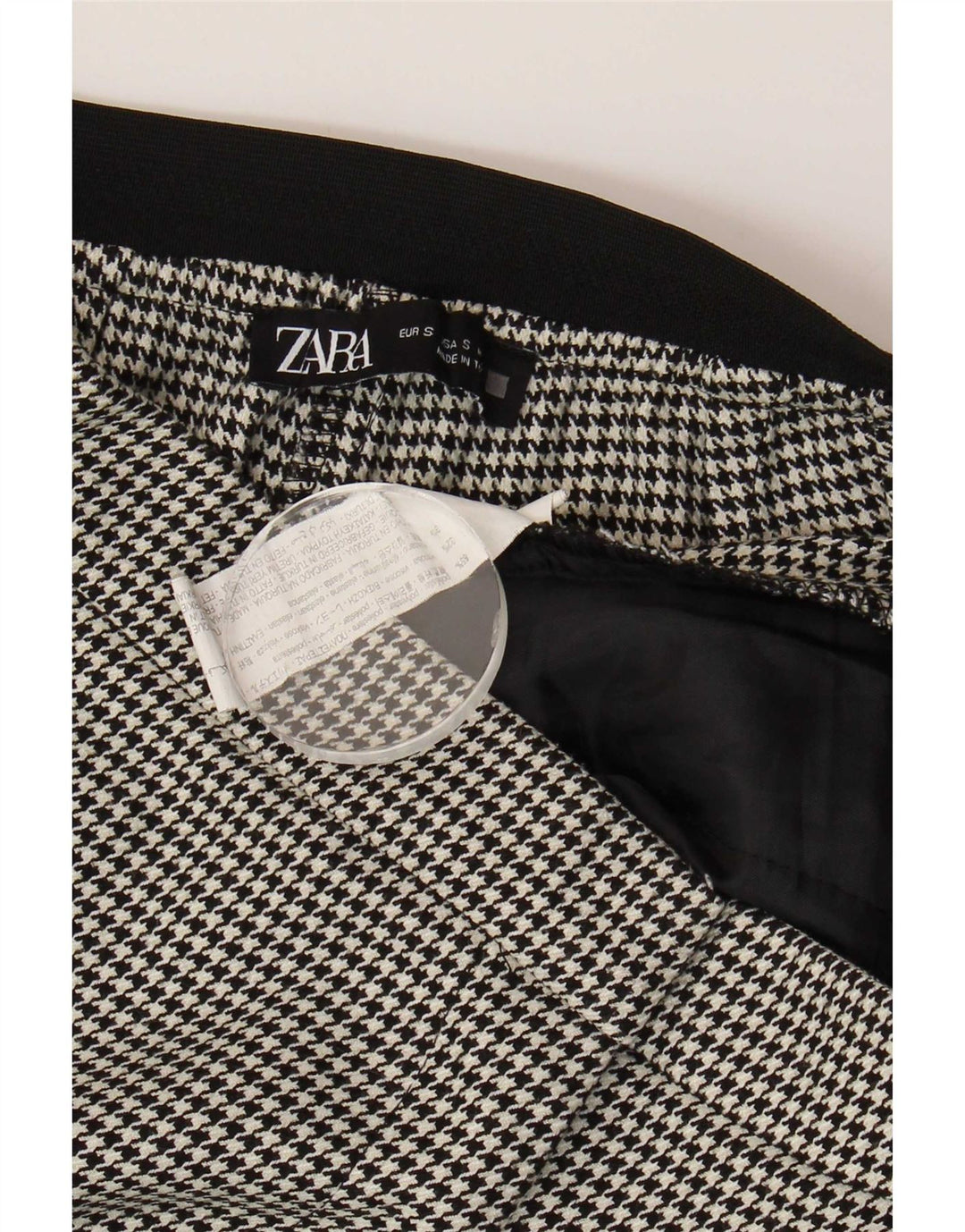 Zara Mujer Pantalón Chino Slim Small W26 L27 Poliéster Pata De Gallo Negro