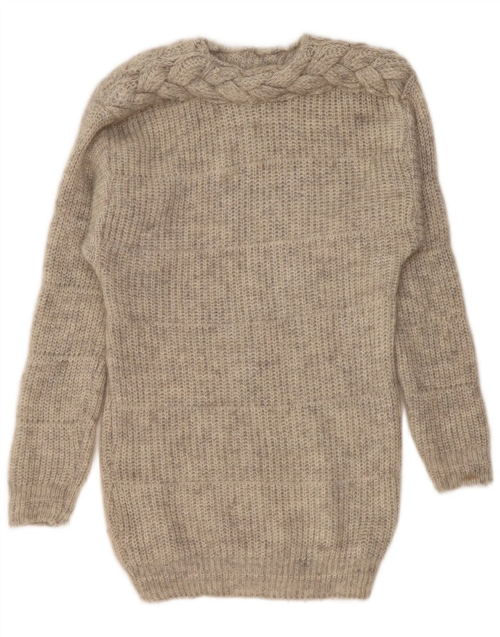Vintage mujer longline cuello redondo jersey suéter Reino Unido 14 gris medio