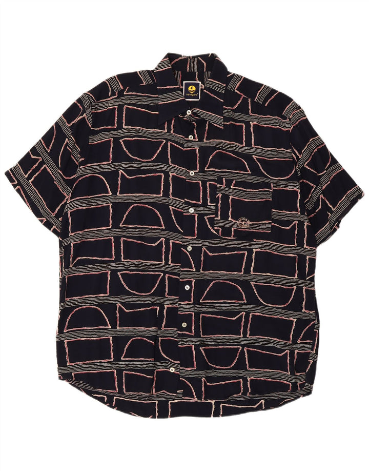 Navigare Camisa De Manga Corta Para Hombre Large Viscosa Geométrica Azul Marino