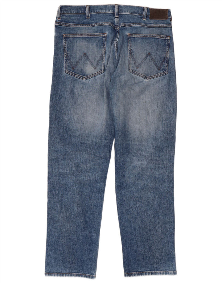 WRANGLER Vaqueros rectos desgastados para hombre W34 L30 Algodón azul