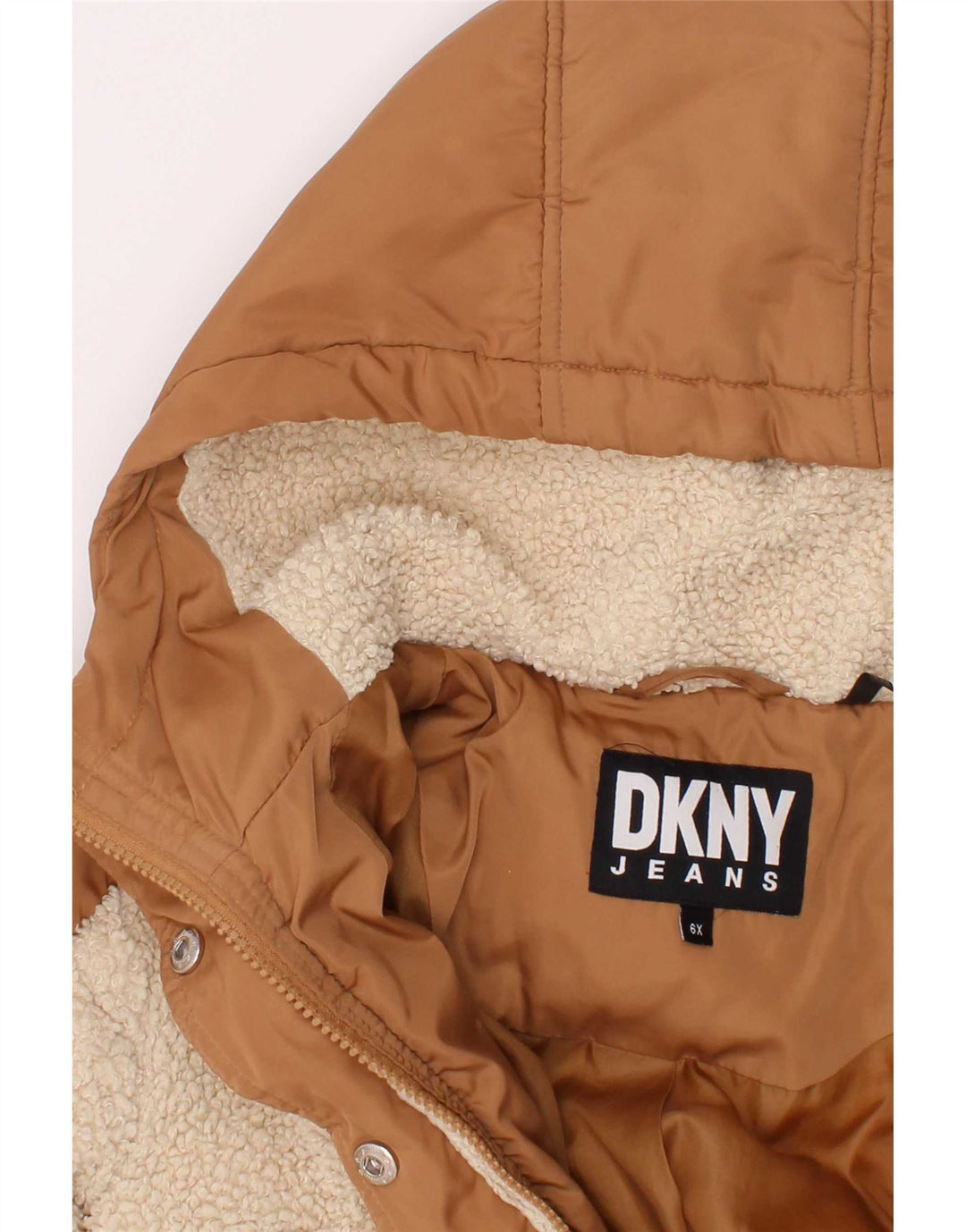 Dkny Chaqueta acolchada con capucha para niña 5-6 años Marrón Poliéster color block