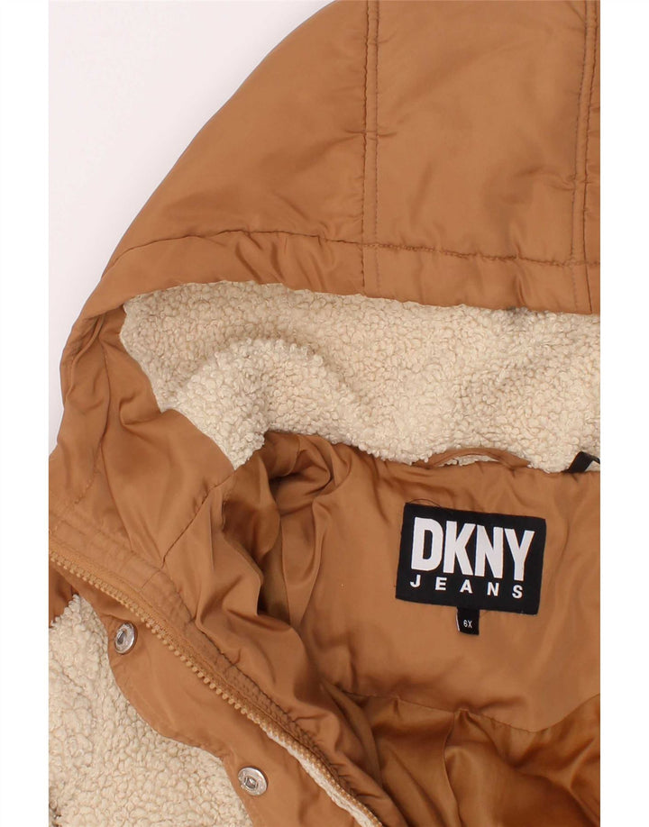 Dkny Chaqueta acolchada con capucha para niña 5-6 años Marrón Poliéster color block