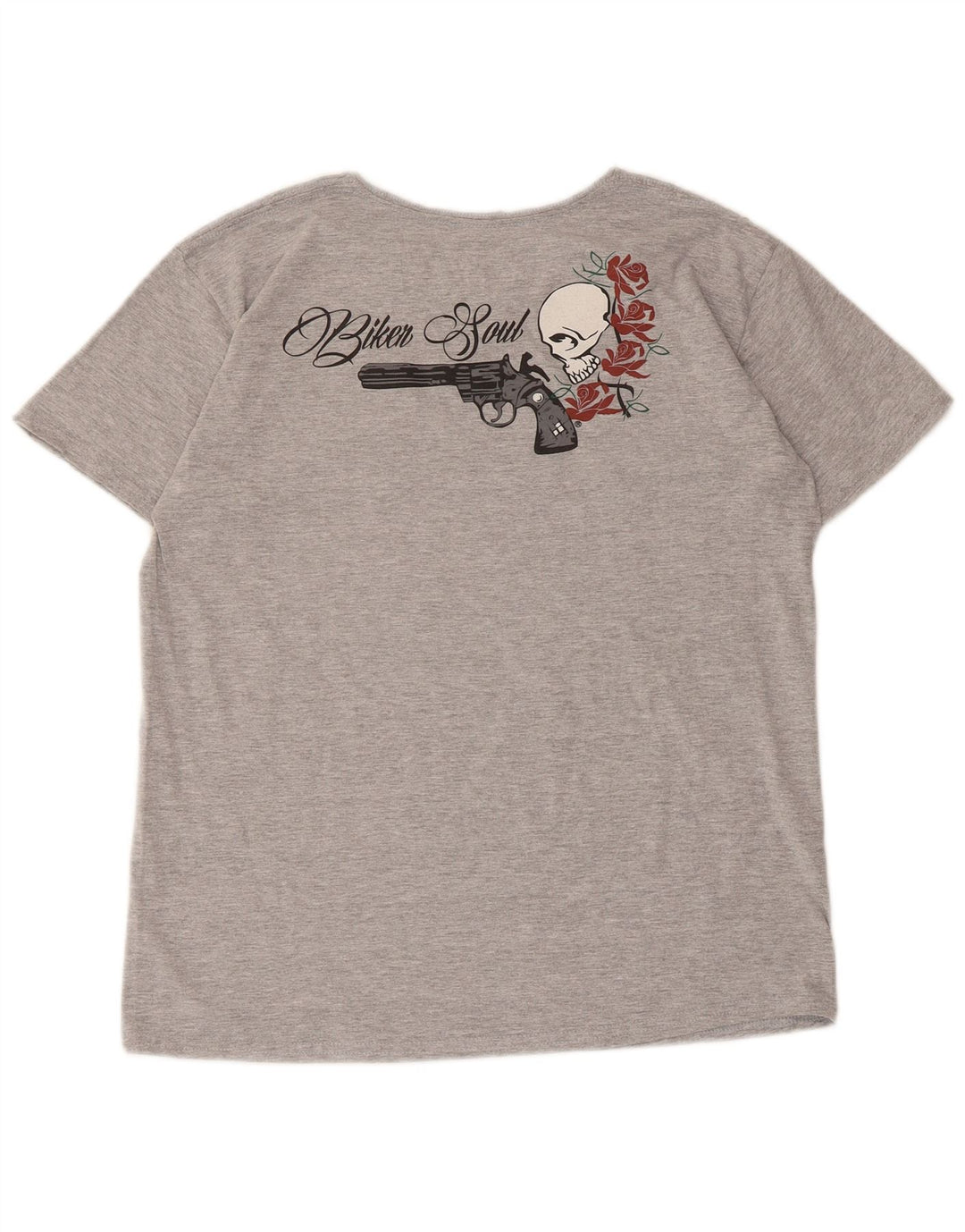 Vintage mujer camiseta gráfica Top UK 14 poliéster moteado gris medio