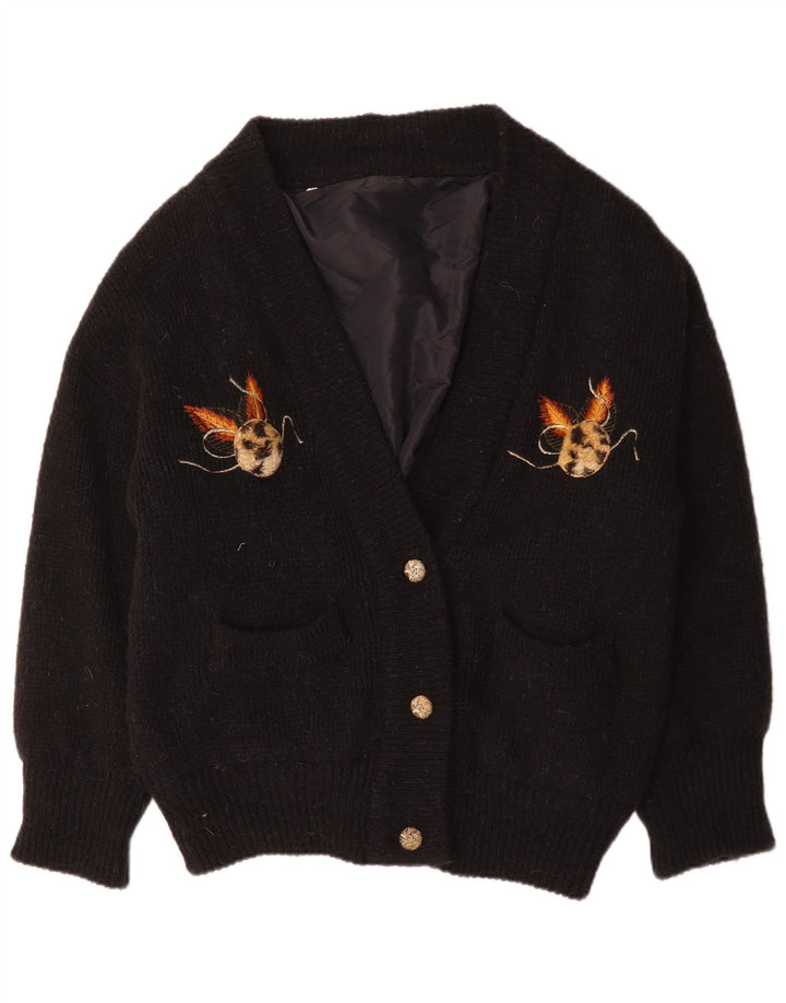 Vintage mujeres gráfico oversized cardigan suéter Reino Unido 14 medio negro