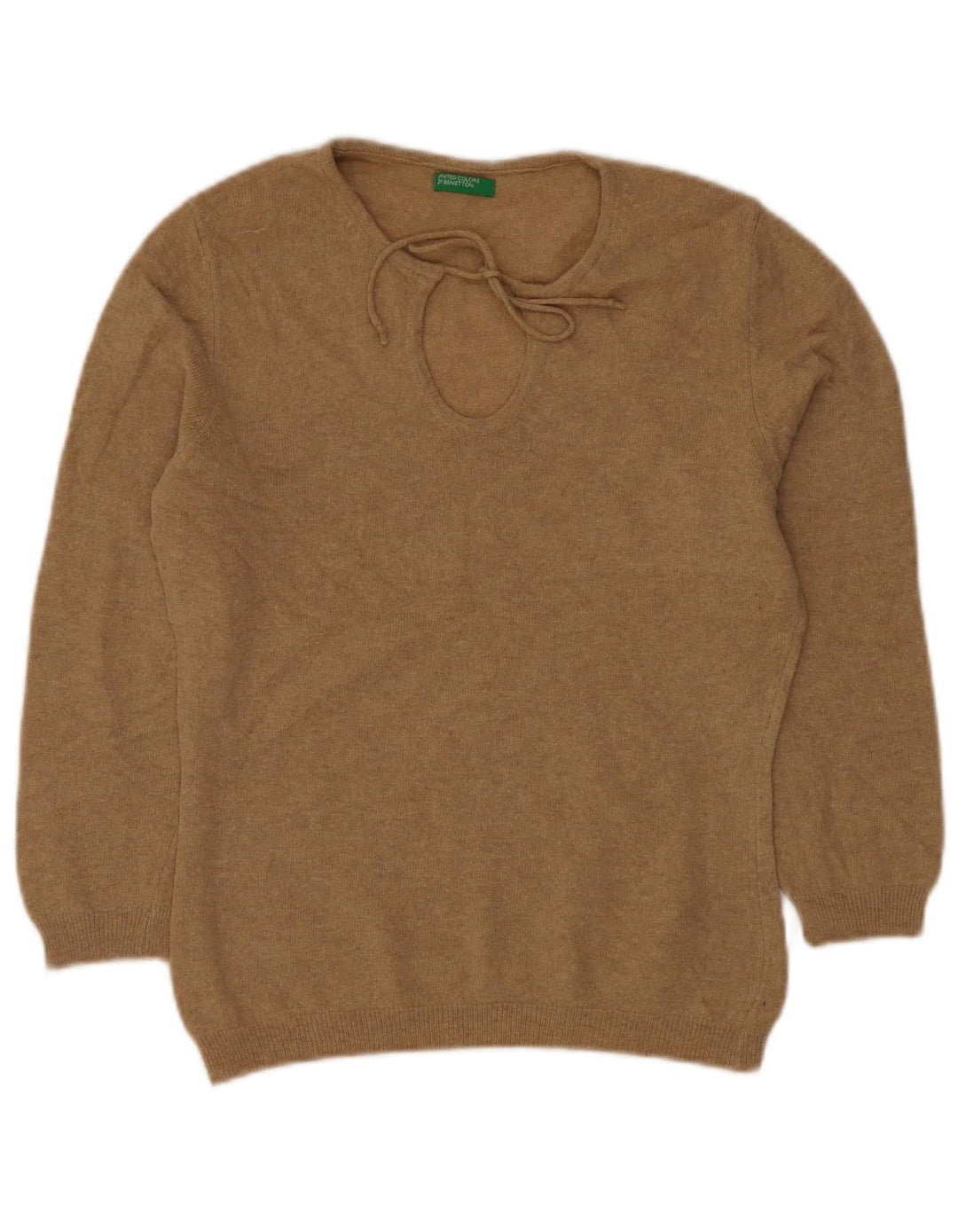 BENETTON Suéter tipo jersey con cuello barco para mujer UK 42 Lana virgen beige medio