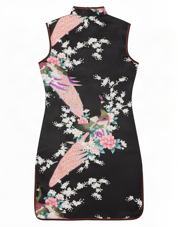 Laogudai Vestido Qi-Pao sin Mangas para Mujer UK 40 XL Negro Floral
