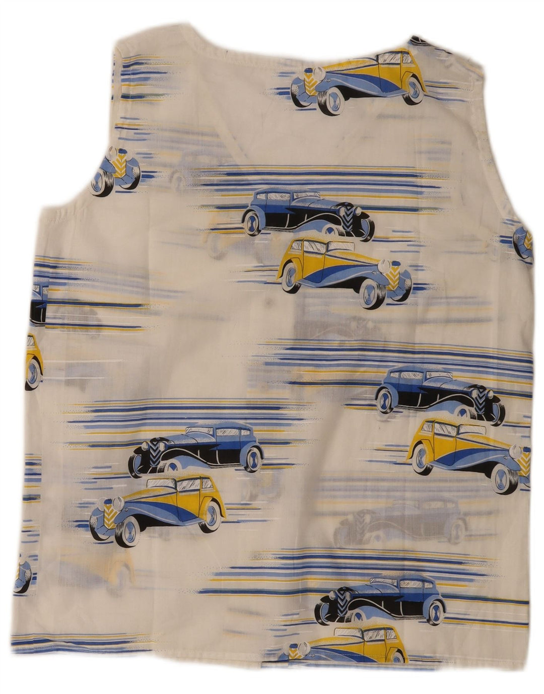 Vintage mujer patrón abstracto sin mangas camisa blusa Reino Unido 14 blanco grande