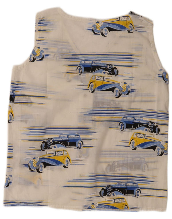 Vintage mujer patrón abstracto sin mangas camisa blusa Reino Unido 14 blanco grande