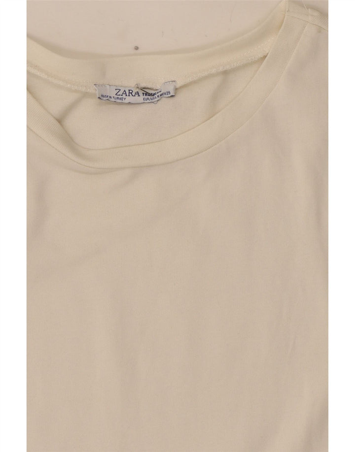 Zara Mujer Blusa Top UK 40 Mediano Blanco Estampado Animal