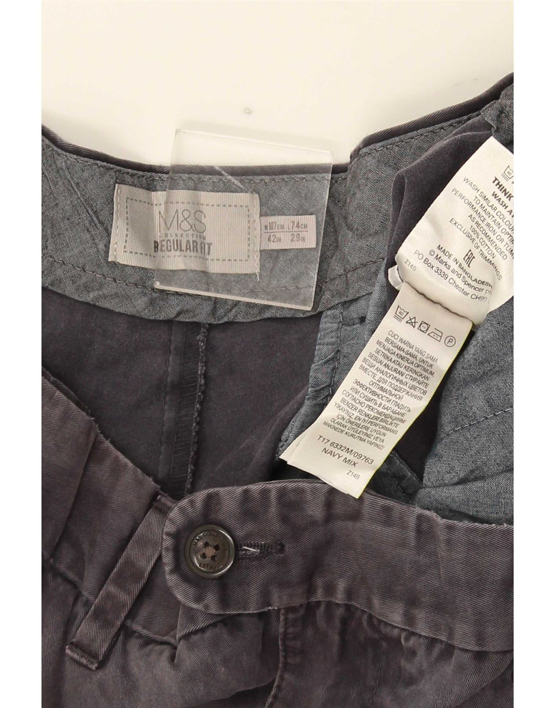 Marks & Spencer Pantalón de traje recto para hombre W42 L29 Algodón gris