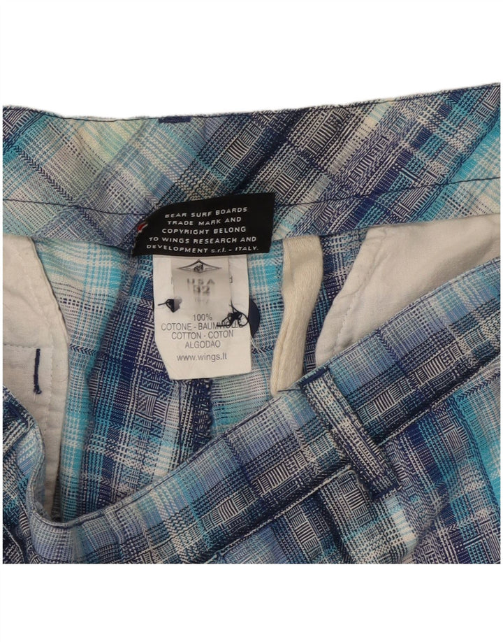 Pantalones cortos tipo cargo para hombre Bear W32 Algodón a cuadros azul medio