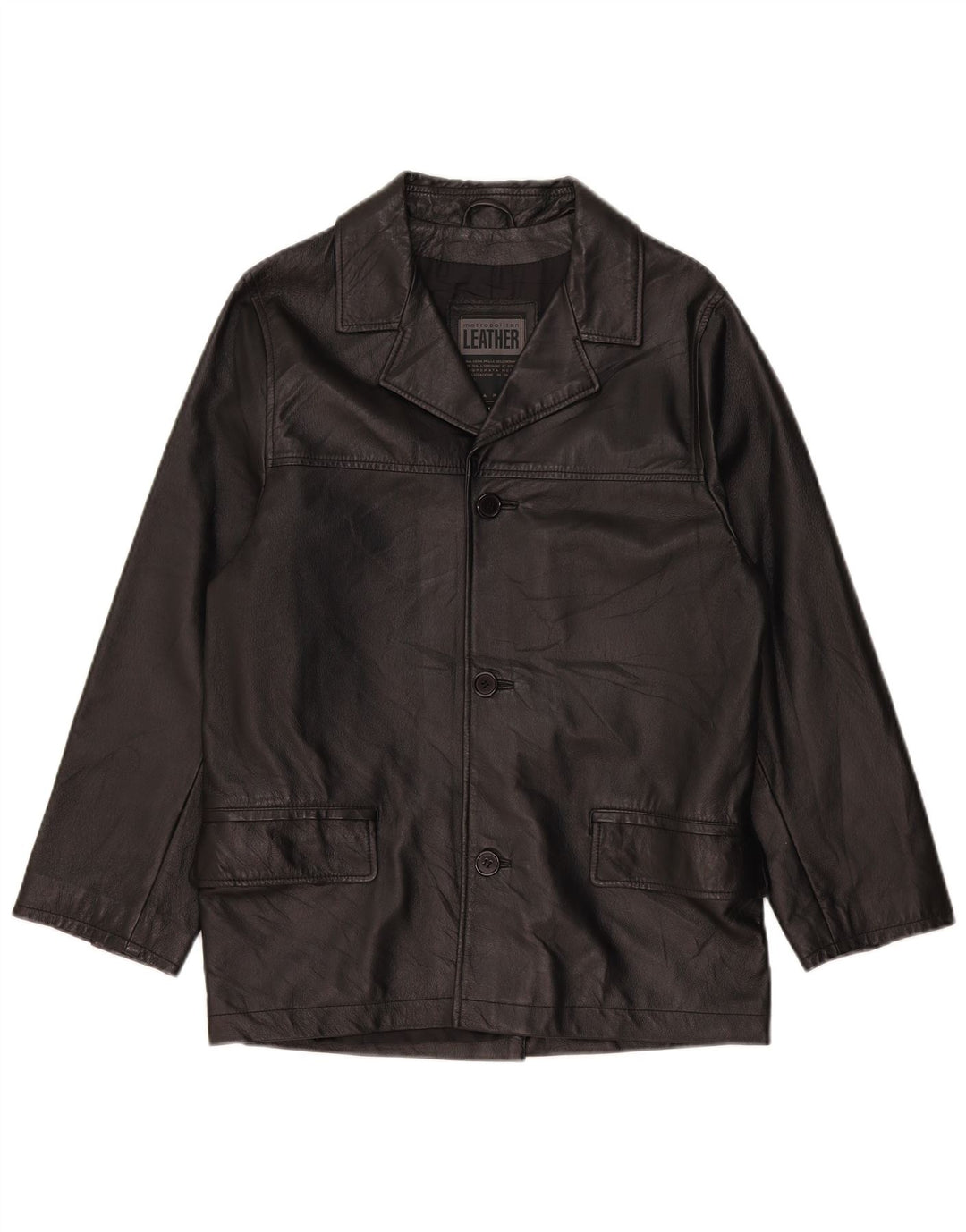 Chaqueta tipo blazer de cuero con 3 botones para hombre Metropolitan IT 48 Cuero negro mediano