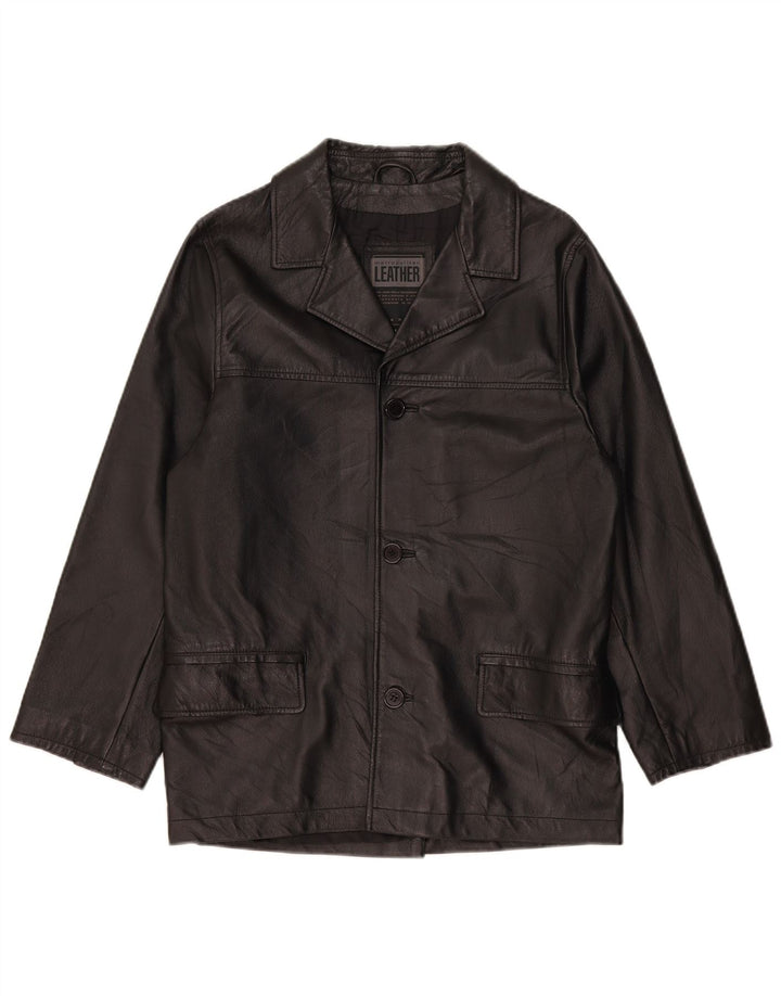 Chaqueta tipo blazer de cuero con 3 botones para hombre Metropolitan IT 48 Cuero negro mediano