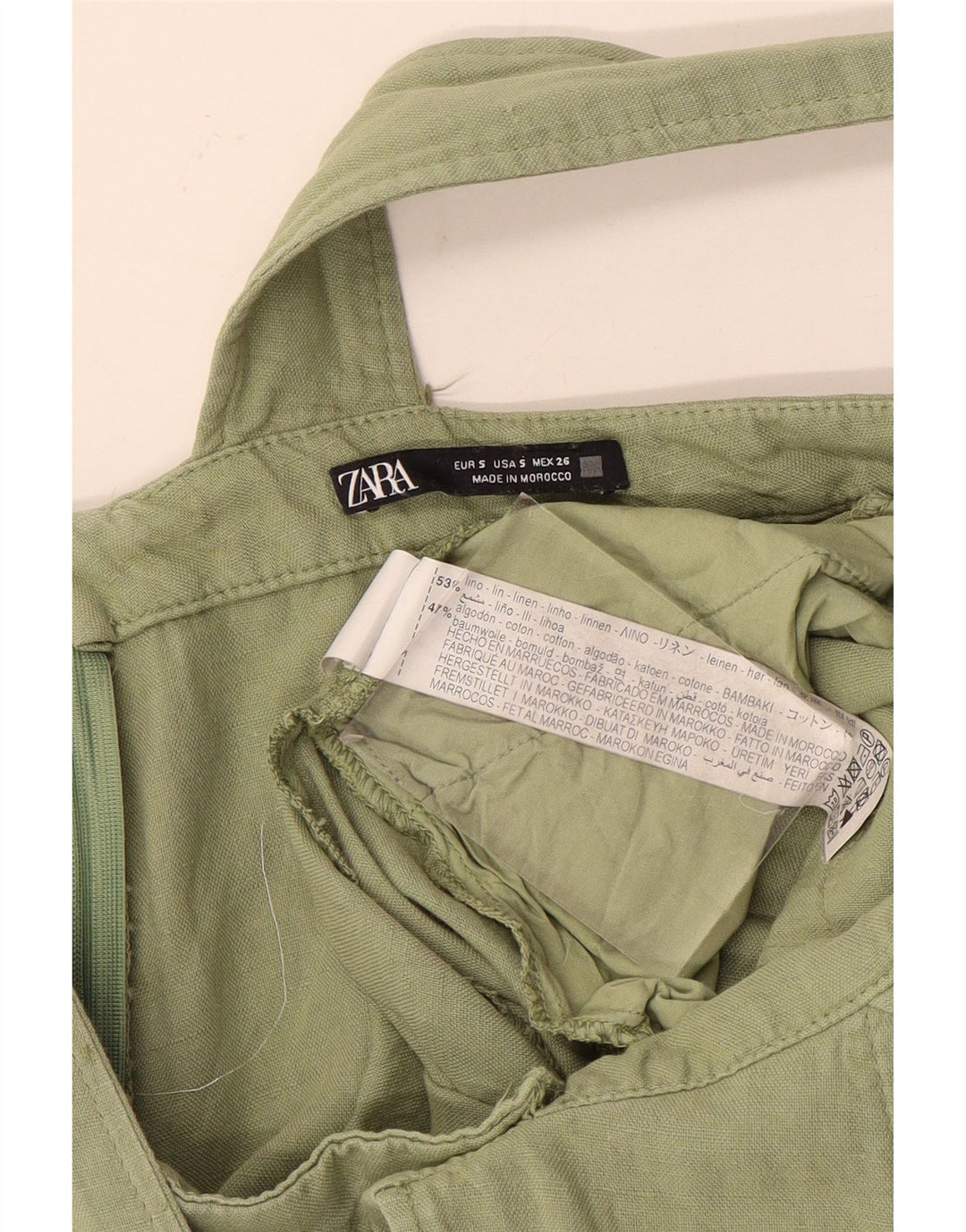 Zara Mujer Peto Corto Pequeño W28 Lino Caqui