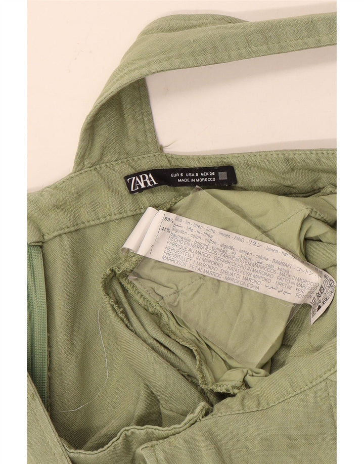 Zara Mujer Peto Corto Pequeño W28 Lino Caqui