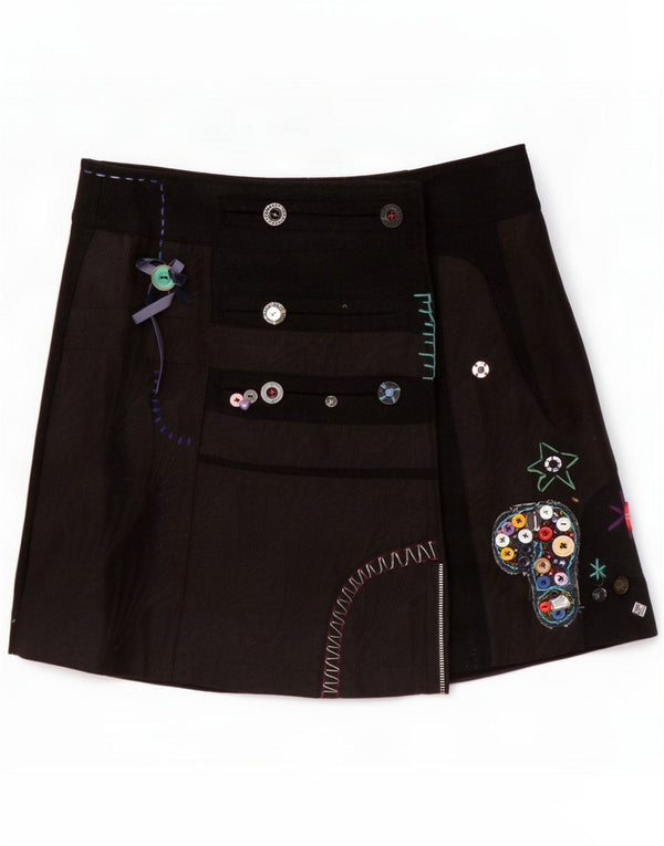 Minifalda cruzada estampada para mujer Desigual EU 40 Medium W32 Viscosa negra
