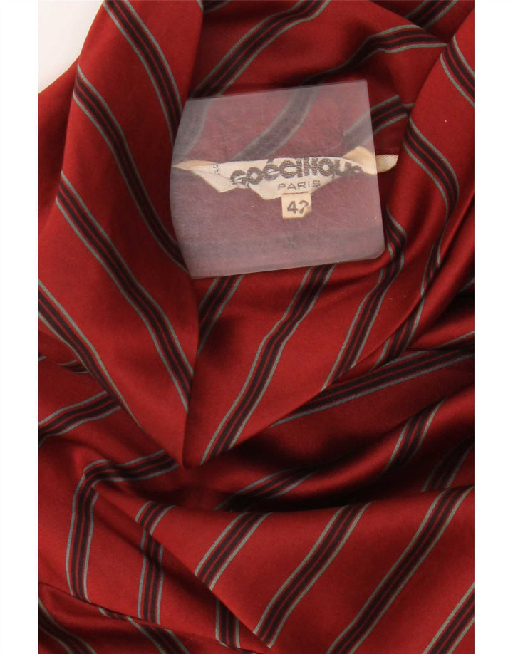 Vintage mujer manga larga botón cuello blusa Top IT 42 rayas rojas medianas