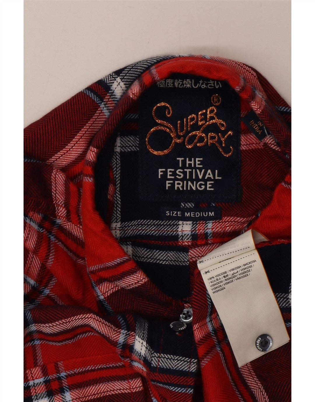 Camisa de franela Superdry para mujer, talla 44, viscosa a cuadros rojos medianos