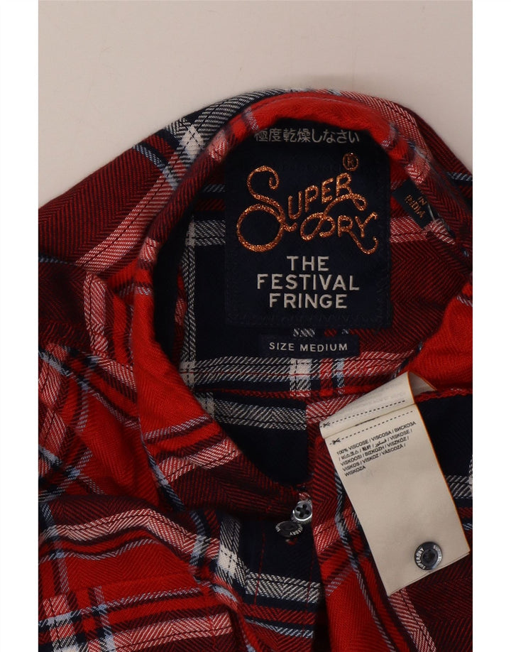 Camisa de franela Superdry para mujer, talla 44, viscosa a cuadros rojos medianos
