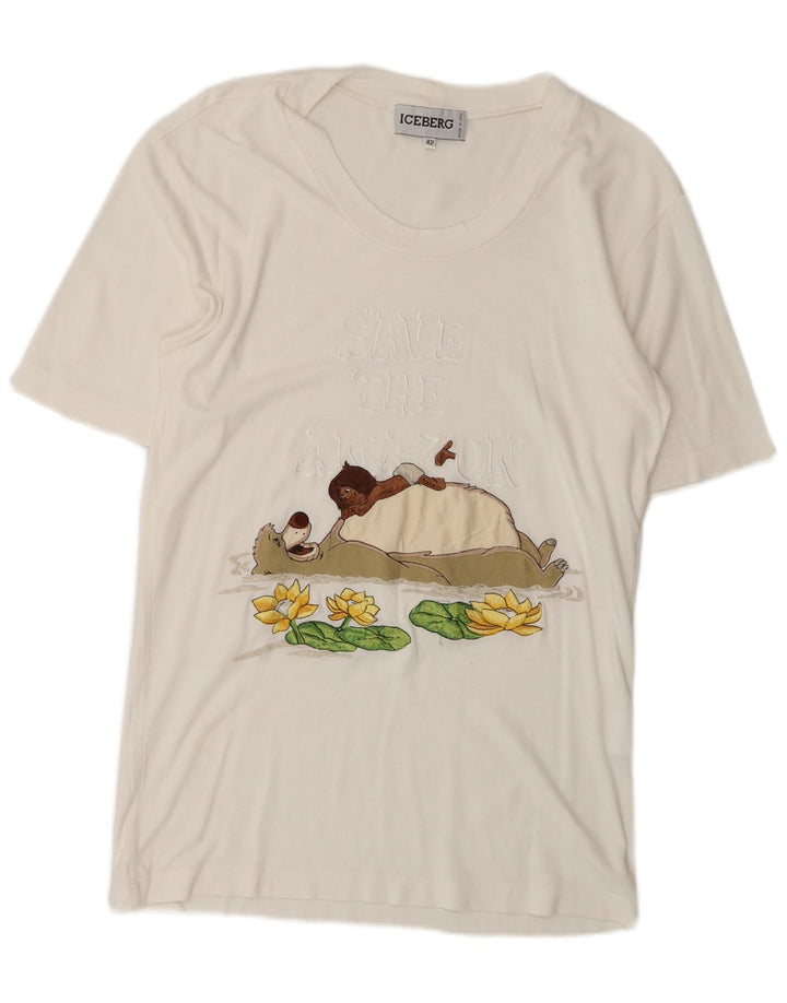 Iceberg Mujer Disney Graphic Camiseta Top IT 42 Medio Algodón Blanco