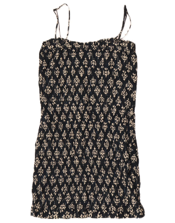 Zara Mujer Vestido De Verano Reino Unido 4 XS Azul Marino Floral Poliéster