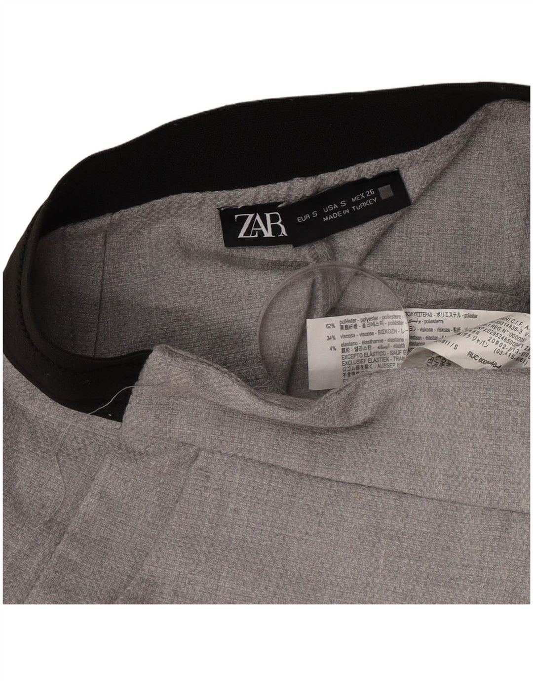 Zara Mujer Pantalón De Traje Slim Small W26 L28 Poliéster Gris