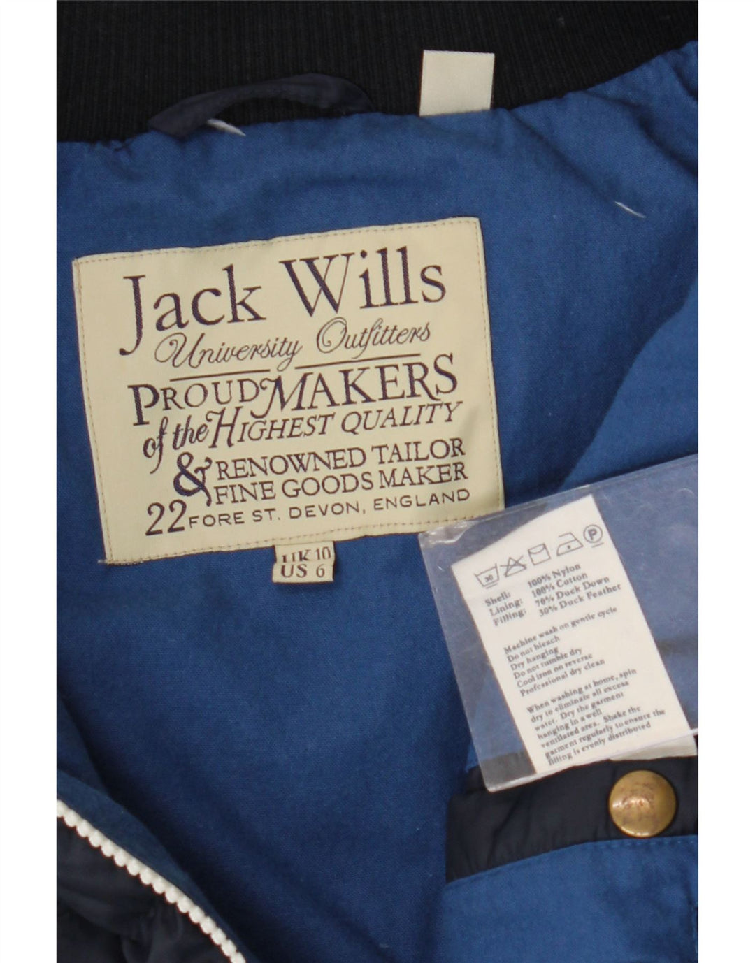 JACK WILLS Chaleco acolchado extragrande para mujer UK 10 Small Azul marino Nylon