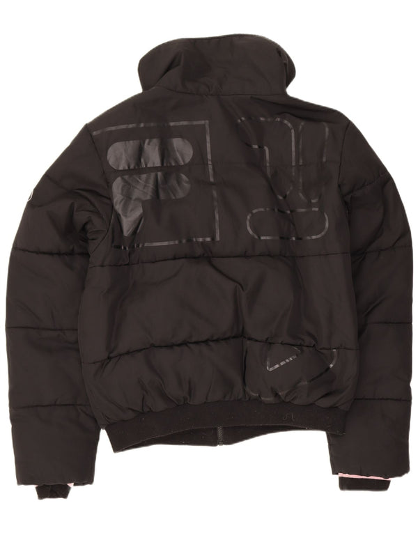 Fila Chaqueta acolchada extragrande gráfica para mujer UK 10 Small Poliéster negro