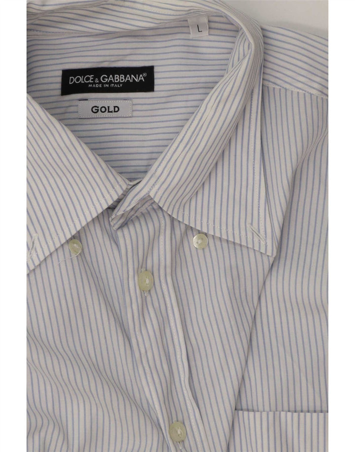 Dolce & Gabbana Camisa Hombre Grande Algodón Rayas Azules
